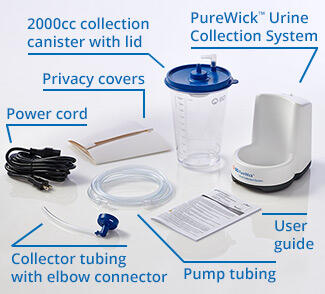 Labeled individual components of the PureWick&trade; Urine Collection System
